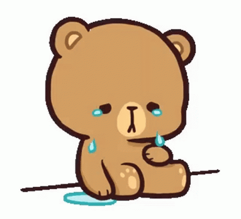A Cartoon Teddy Bear Is Sitting On The Ground With Tears Running Down Its Face . GIF