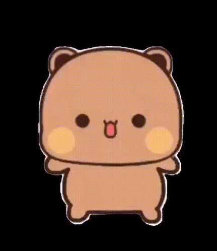A Cartoon Teddy Bear Is Standing On A Black Background And Smiling . GIF