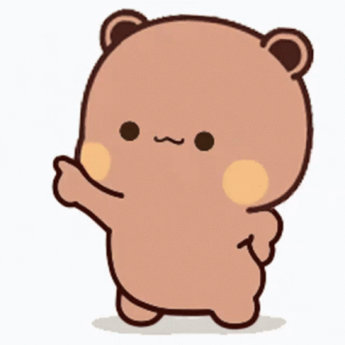 A Cartoon Teddy Bear Is Standing On A White Background And Waving . GIF
