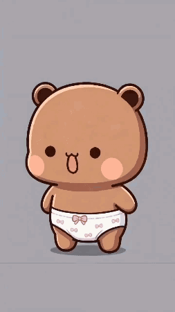 A Cartoon Teddy Bear Wearing A Diaper Is Standing In Front Of A Gray Background . GIF