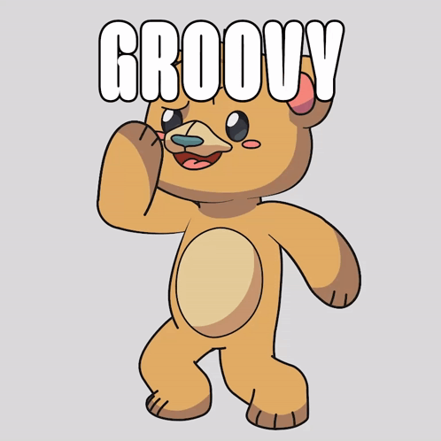 A Cartoon Teddy Bear With The Word Groovy Above It GIF