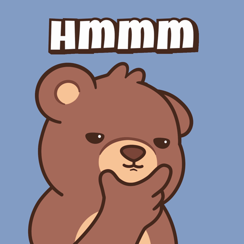 A Cartoon Teddy Bear With The Word Hmm Written Above Him GIF