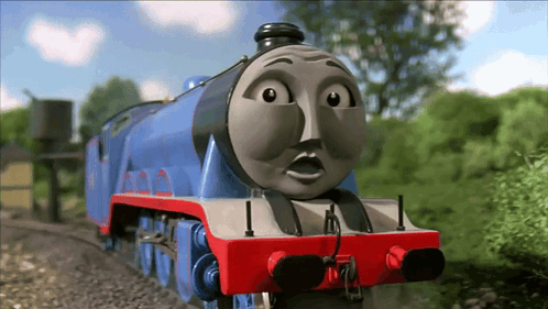 A Cartoon Train With The Number 1 On The Front GIF