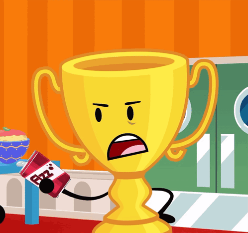 A Cartoon Trophy Is Holding A Can Of Ritz GIF