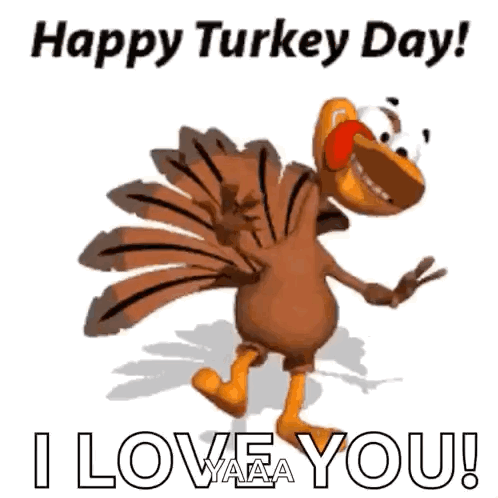 A Cartoon Turkey Is Dancing And Saying `` Happy Turkey Day ! '' GIF