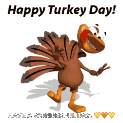 A Cartoon Turkey With The Words Happy Turkey Day Have A Wonderful Day Below It GIF