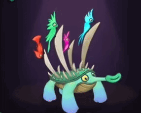 a cartoon turtle with a bunch of colorful birds on its back