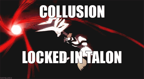 A Cartoon With The Words Collusion Locked In Talon GIF