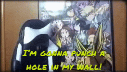 A Cartoon With The Words I 'M Gonna Punch A Hole In My Wall On It GIF