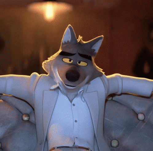 Cartoon Wolf In White Suit And Shirt GIF