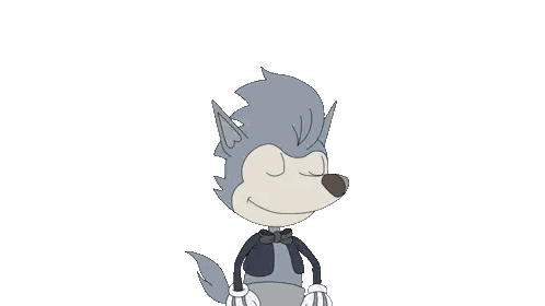 a cartoon wolf wearing heart shaped glasses and a bow tie