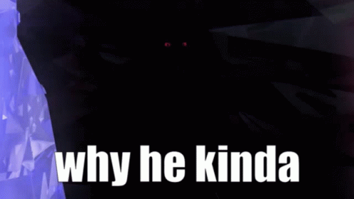 A Cartoon Wolf With Red Eyes And The Words Why He Kinda Below It GIF