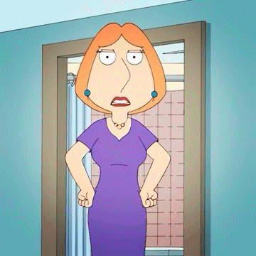 A Cartoon Woman In A Purple Dress Is Standing In Front Of A Bathroom Door . GIF