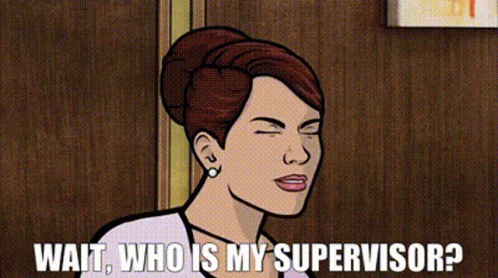 A Cartoon Woman Is Standing In Front Of A Door And Asking , Wait , Who Is My Supervisor ? GIF