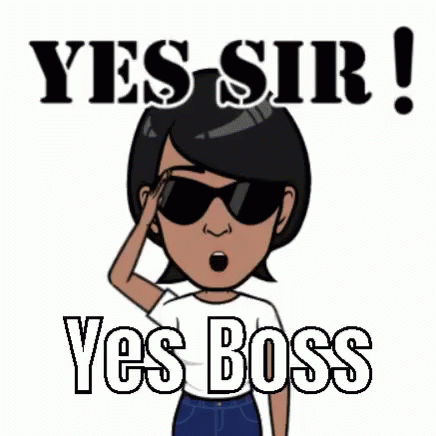 A Cartoon Woman Wearing Sunglasses And A White Shirt Says Yes Sir ! Yes Boss . GIF