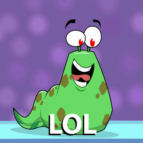 A Cartoon Worm With A Big Smile And The Word Lol Below It GIF