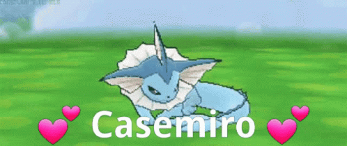 a casemiro pokemon is laying on the grass