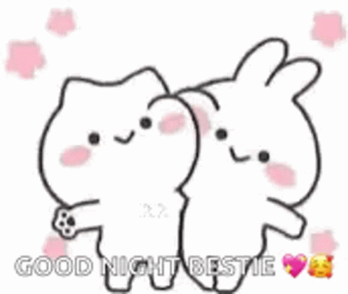 A Cat And A Rabbit Are Hugging Each Other And Saying Good Night Bestie . GIF