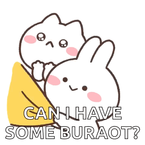 A Cat And A Rabbit Are Hugging Each Other And The Cat Is Saying Can I Have Some Buraot GIF
