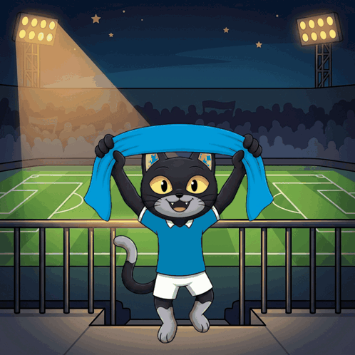 A Cat In A Blue Shirt Holds A Blue Scarf Over Its Head GIF