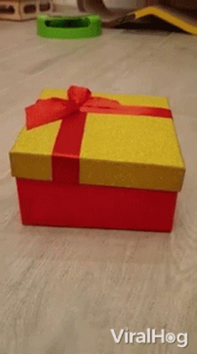 A Cat In A Santa Hat Is Coming Out Of A Gift Box GIF