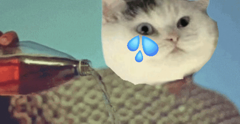A Cat Is Crying While Holding A Bottle Of Soda GIF