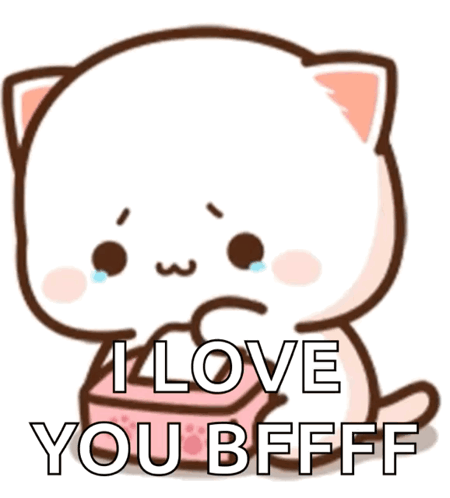 a cat is holding a box that says i love you bfff