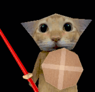 A Cat Is Holding A Red Sword And A Shield GIF