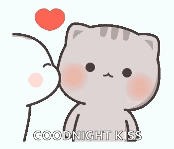 a cat is kissing another cat on the cheek with a heart in the background .