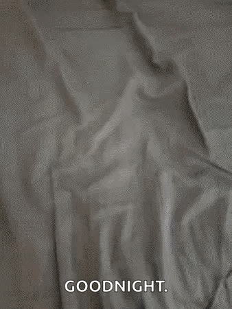 A Cat Is Laying On A Bed With The Words `` Goodnight '' Written On The Bottom Of It . GIF