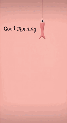 A Cat Is Looking At A Fish Hanging From A String With The Words Good Morning Below It GIF