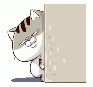 A Cat Is Peeking Out From Behind A Wall And Looking At The Camera . GIF