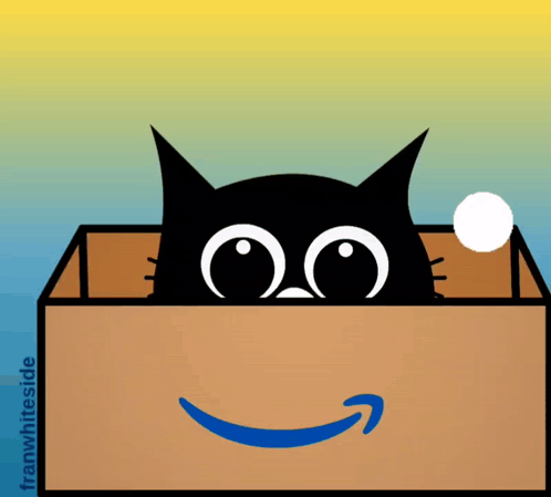 A Cat Is Peeking Out Of A Box With An Amazon Logo GIF
