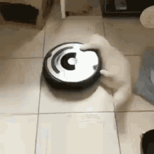 A Cat Is Playing With A Vacuum Cleaner On A Tiled Floor . GIF