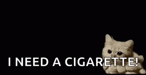 A Cat Is Sitting On Top Of A Cloud Of Smoke And Says `` I Need A Cigarette ! '' GIF