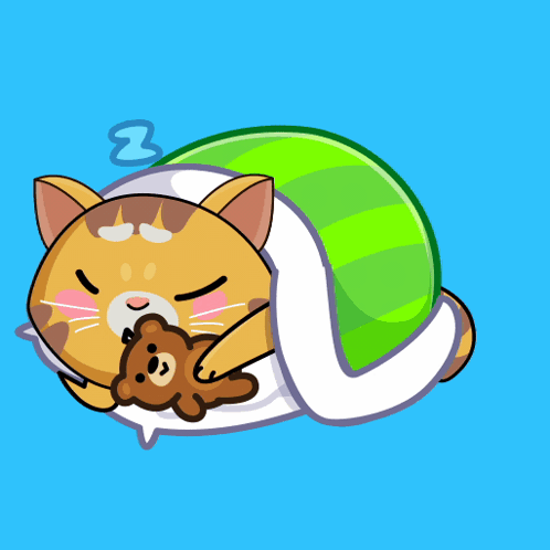 A Cat Is Sleeping With A Teddy Bear Under A Blanket GIF