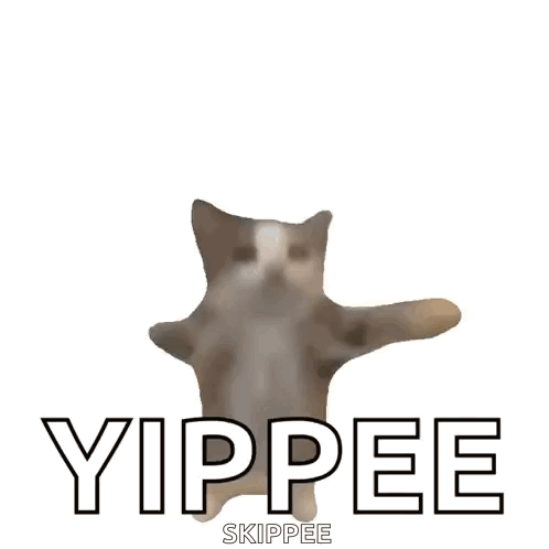 A Cat Is Standing On Its Hind Legs With The Words Yippee Skippee Underneath It GIF