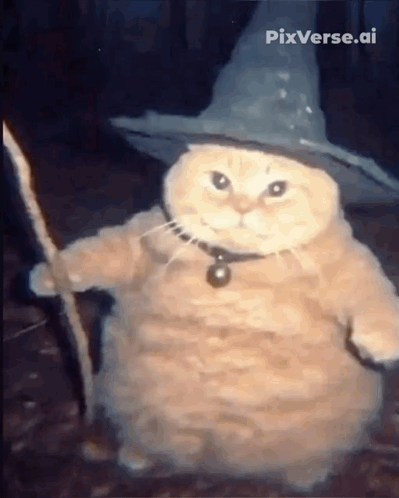 A Cat Is Wearing A Wizard Hat And Holding A Wand .. GIF