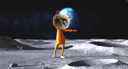 A Cat Standing On The Moon With A Planet In The Background GIF