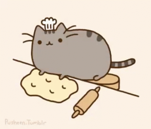 A Cat Wearing A Chef 'S Hat Is Laying On A Pile Of Dough GIF