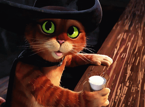 A Cat Wearing A Cowboy Hat Is Holding A Cup Of Milk GIF