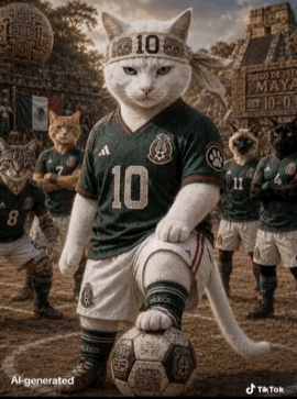 A Cat Wearing A Number 10 Jersey Stands Next To A Soccer Ball GIF