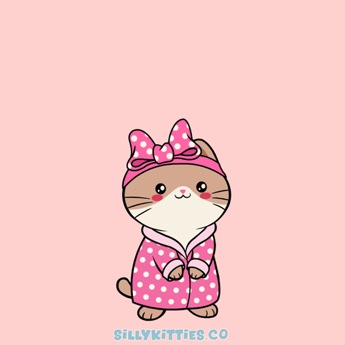A Cat Wearing A Pink Polka Dot Robe With The Words Awesome Above It GIF
