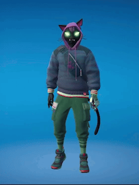 A Cat Wearing A Purple Hoodie And Green Pants Stands With His Arms Outstretched GIF