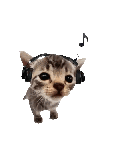 a cat wearing headphones with music notes coming out of it 's head