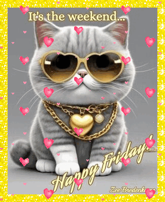 A Cat Wearing Heart Shaped Sunglasses And A Gold Chain Around Its Neck Is Sitting On A Yellow Background . GIF