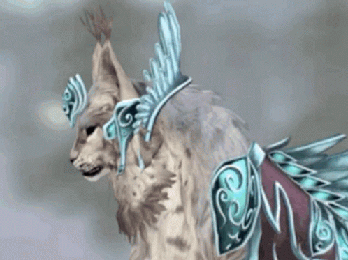 A Cat With A Crown On Its Head And Feathers Around Its Neck GIF