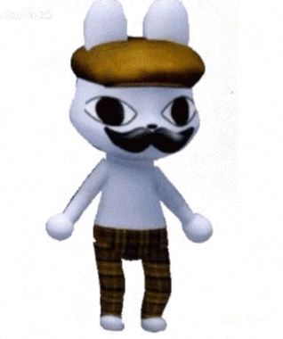 A Cat With A Hat And Mustache Is Standing In Front Of A Checkered Background GIF