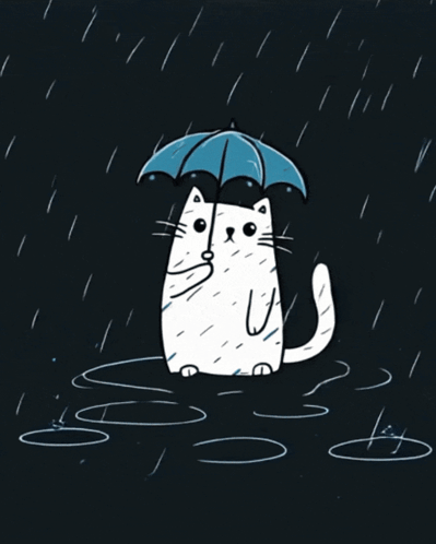 A Cat With An Umbrella In The Rain GIF
