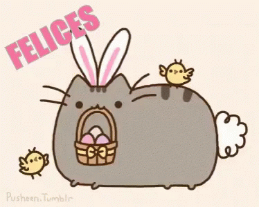 A Cat With Bunny Ears Is Holding An Easter Basket GIF